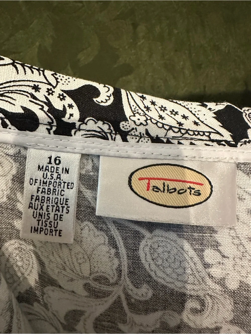 Talbots Black and White Floral Paisley Maxi Linen Skirt Size 16